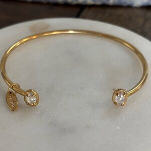 Gold Plated Open Cuff Bracelet with Crystal Endstones